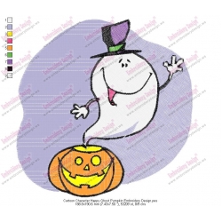 Cartoon Character Happy Ghost Pumpkin Embroidery Design